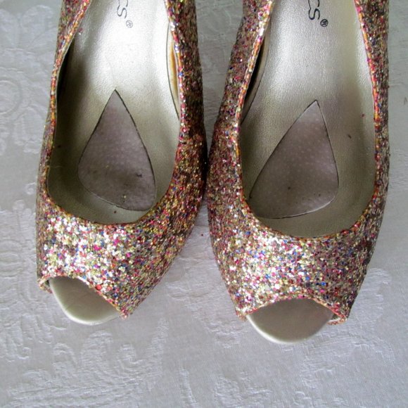 GLITTER SHOES, 7, GALA GLAM, SPARKLY COLORIFFICS SLINGBACKS w 4" HEELS, PARTY! - Picture 6 of 11